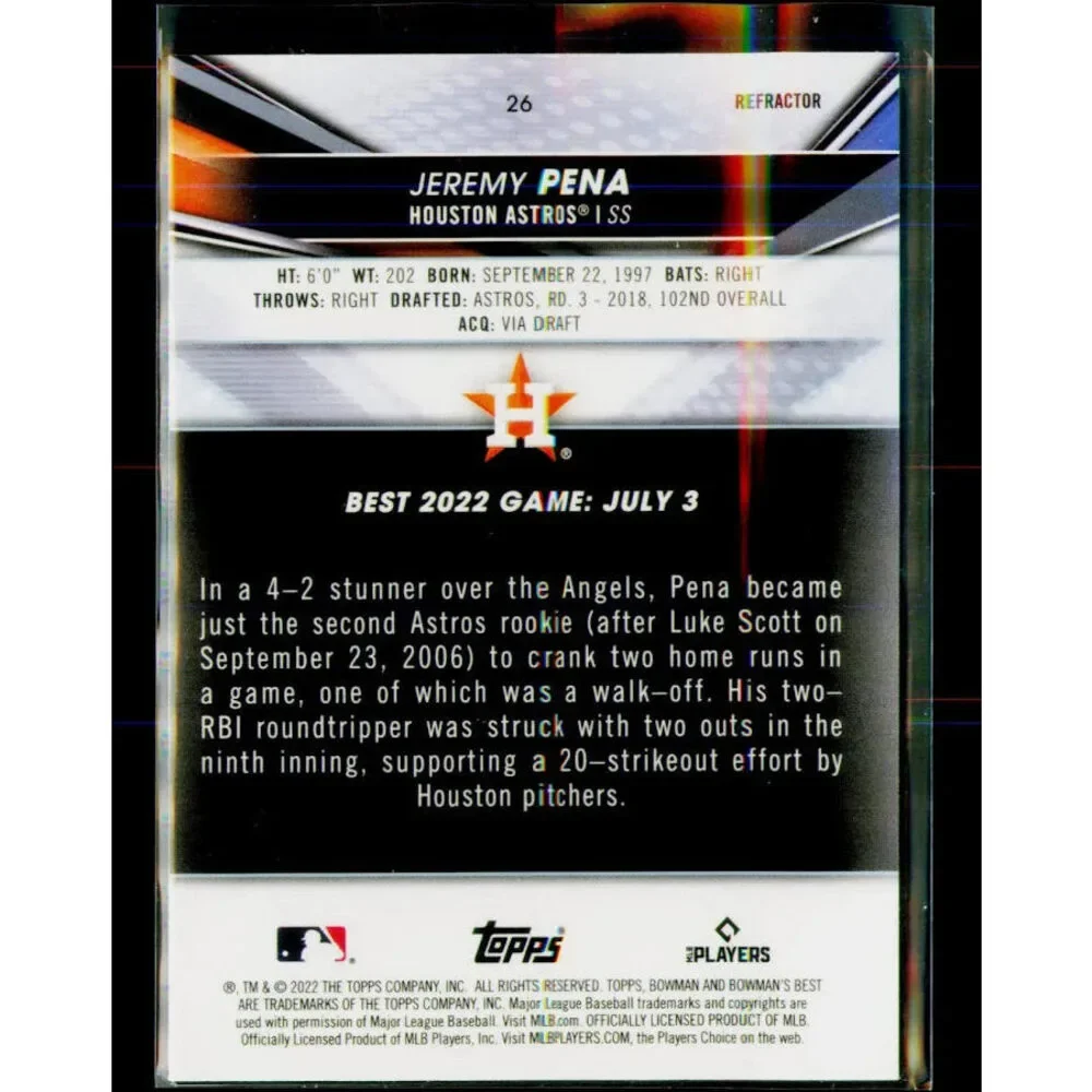 2022 Bowman's Best Refractor Jeremy Pena Rookie #26 Houston Astros